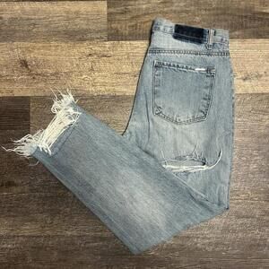 Insane Gene Light Denim Jeans Women’s 9/28 Straight Leg Raw Hem Cropped Casual